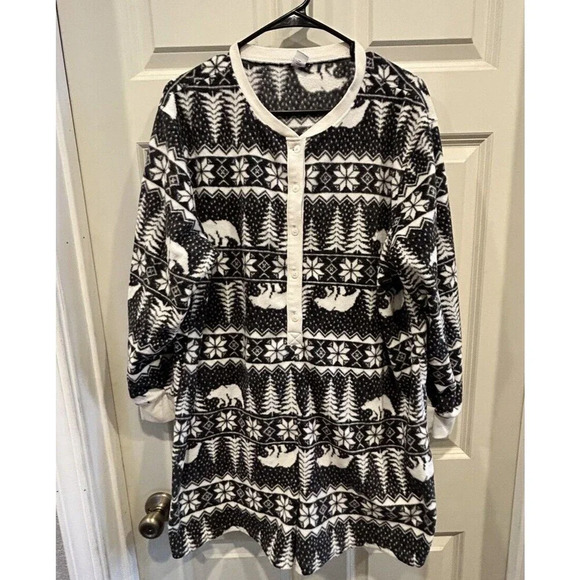 Old Navy Fleece Pajama‎ Shorts Romper Winter Bear Print Jumpsuit Size XL - Picture 2 of 7